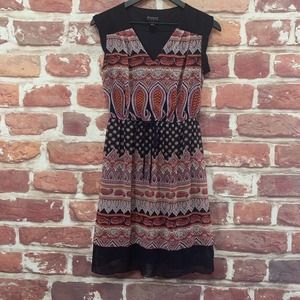 EN FOCUS WOMEN'S RED & BLACK BOHO PAISLEY TIE WAIST PULLOVER DRESS